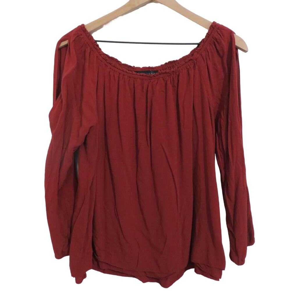 Sanctuary Womens Sz L Rusty Red Open Long Sleeve Flowy Blouse Off Shoulder